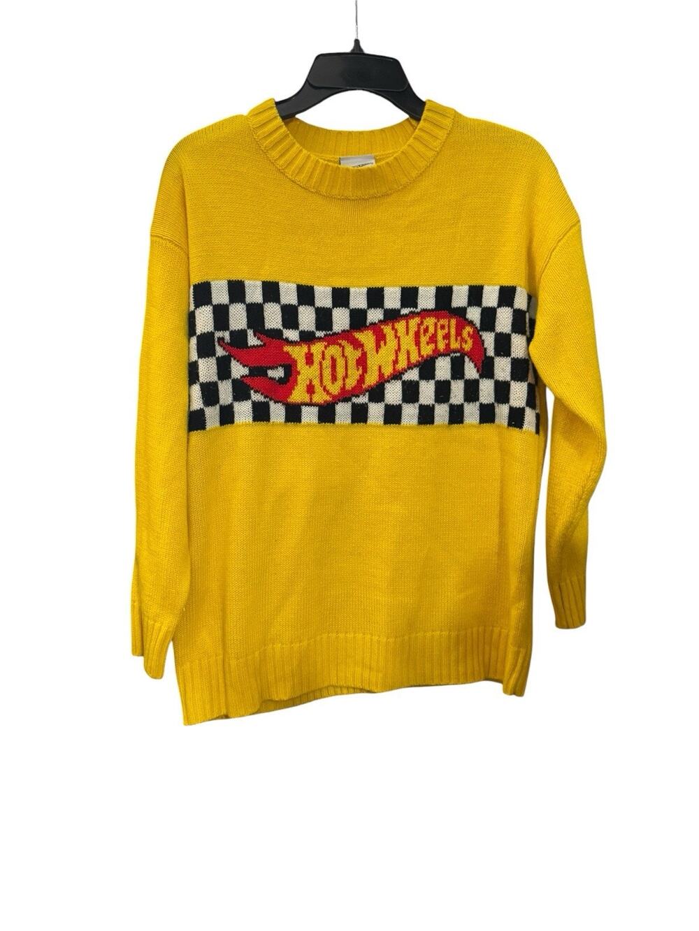 Hot Wheels Logo Men’s Yellow Knit Sweater Medium Long Sleeve